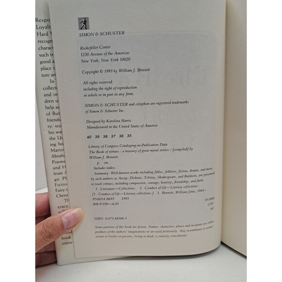 The Book of Virtues by William J. Bennett (1993, Hardcover) - Picture 4 of 6